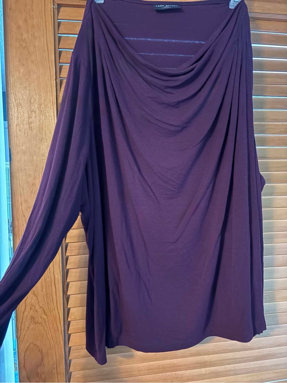 Lane Bryant Draped Long Sleeve Blouse in Deep Plum